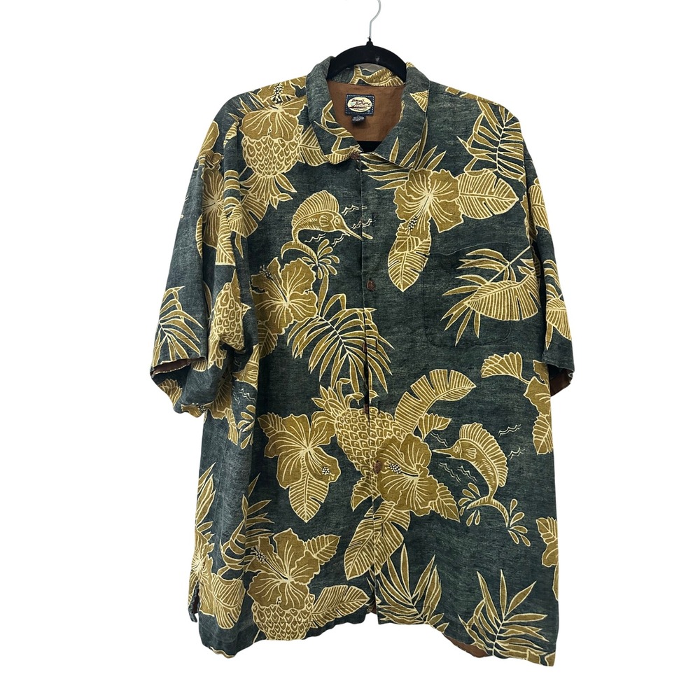 Tommy Bahama Mens XL Linen Tropical Shirt Pineapple Hibiscus Hawaiian Resort